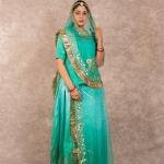 Aqua Green Banarsi Rajputi Suit | Zari Sequins & Aari Work on Bamber Satin | Jaipurio Designer Collection